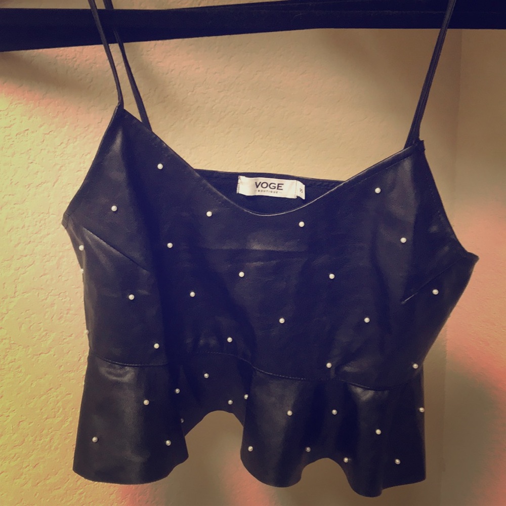 Crop black peplum pearl top! Great condition!